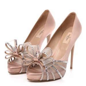 Valentino Satin Crystal Embellished Bow Sandal